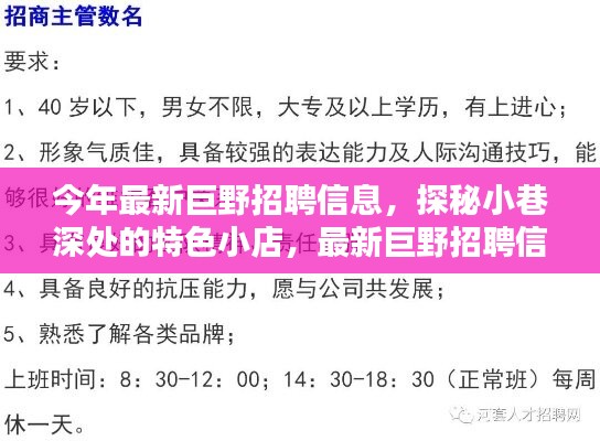 最新巨野招聘信息大揭秘，探秘小巷深處的特色小店！