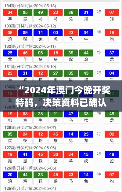 “2024年澳門今晚開獎特碼，決策資料已確認_資源版MKX518.15”