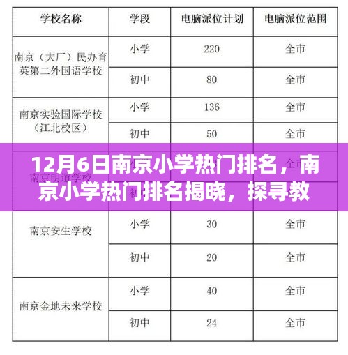 南京小學(xué)熱門排名揭曉，探尋教育璀璨明珠（最新12月6日版）