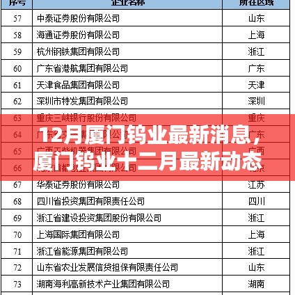 廈門鎢業(yè)十二月最新動(dòng)態(tài)概覽，最新消息概覽