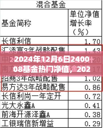 探尋基金熱門凈值背后的故事，以基金代碼240008為例（2024年12月6日）